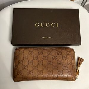 Gucci Guccissma Light Brown Long Zip Around Wallet